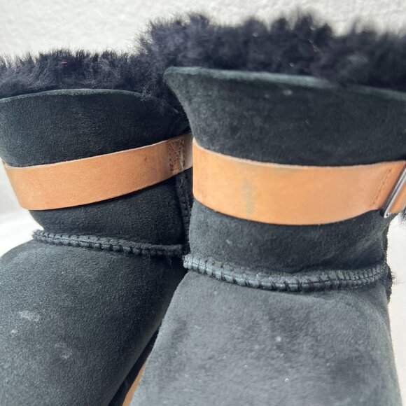 UGG Aurelyn Ankle Boots Booties Faux Fur Suede Black Tan US Womens 7 - Picture 11 of 11
